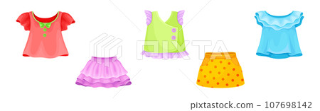 Bright Girlish Garments and Clothing for Summer Vector Set 107698142