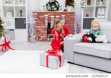 Woman spends family Christmas with her little son Woman spends family Christmas with her little son 107698157
