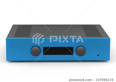 HiFi system with turntable and amplifier for home theater on white background. 107698219