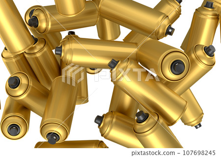 Lots of flying spray paint cans on white background. Spray bottle and dispenser Lots of flying spray paint cans on white background. Spray bottle and dispenser 107698245
