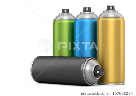 Set of spray paint cans isolated on white background. Spray bottle and dispenser 107698254