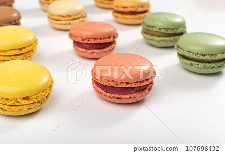 Macaron Cake Isolated, Macaroon Cookie, Almond Meringue, Sweet Macaroons, Colorful French Dessert 107698432