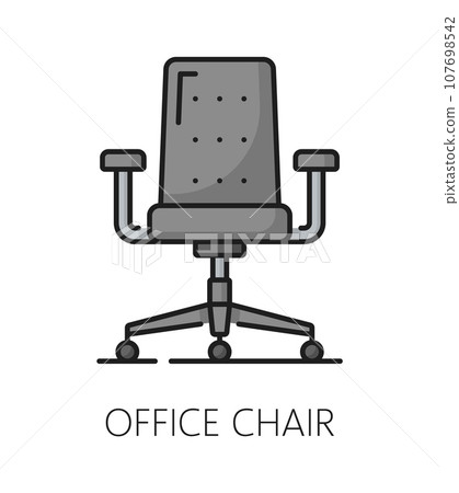 Office chair. Furniture icon, home interior. Modern furniture line symbol, office or hotel lobby interior item isolated vector outline pictogram. Ergonomic chair thin line sign or icon 107698542