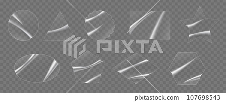 Realistic adhesive overlay patches and transparent plastic stickers, vector sticky film labels. Adhesive patches in circle oval, star or square and triangle or rectangle transparent sticker foil patch Realistic adhesive overlay patches and transparent plastic stickers, vector sticky film labels. Adhesive patches in circle oval, star or square and triangle or rectangle transparent sticker foil patch 107698543