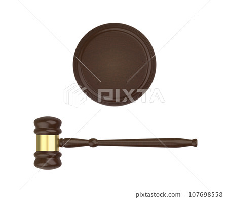 Wood gavel and round sound block 107698558
