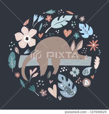 Cute hand drawn aardvark character with decoration Cute hand drawn aardvark character with decoration 107698629
