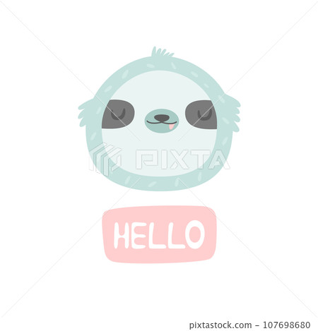 Hand drawn smiling sloth. Vector character. 107698680