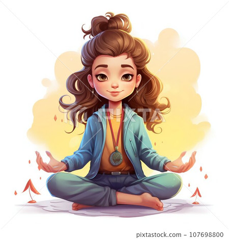 Young Girl Engaged in Tranquil Meditation. Generative ai 107698800