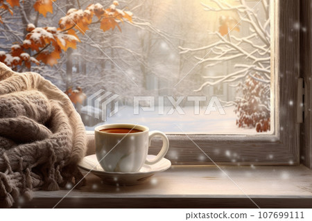 Cup of coffee on the windowsill Cup of coffee on the windowsill 107699111