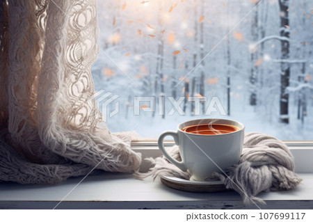 Cup of coffee on the windowsill Cup of coffee on the windowsill 107699117