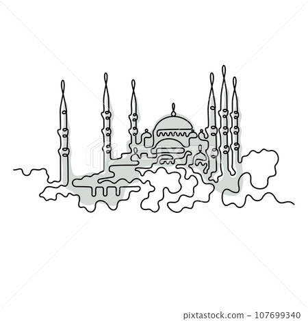 Blue Mosque, Istanbul one line vector illustration 107699340