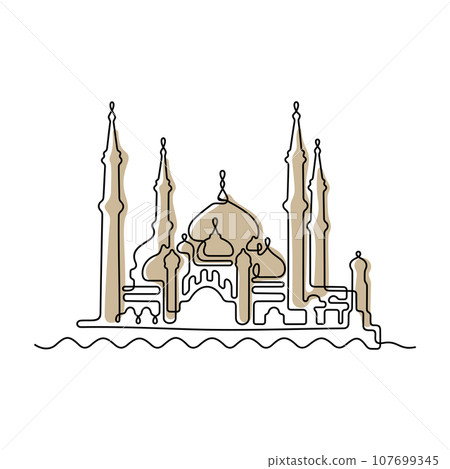 Crystal Mosque, Malaysia one line illustration Crystal Mosque, Malaysia one line illustration 107699345