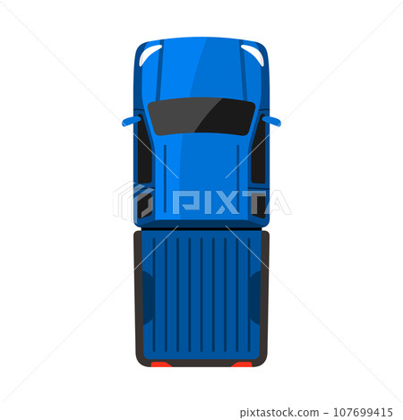 Blue pickup truck top view vector illustration 107699415