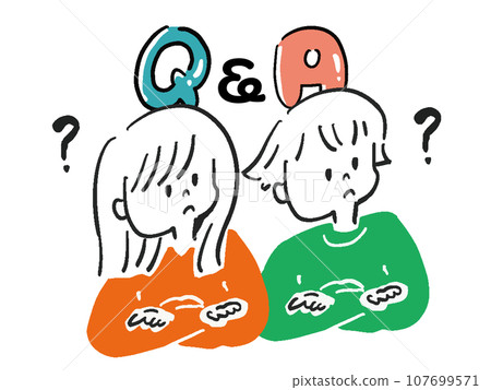 問答插圖,其中有一個男人和一個女人想知道的文字 問答插圖,其中有一個男人和一個女人想知道的文字 107699571