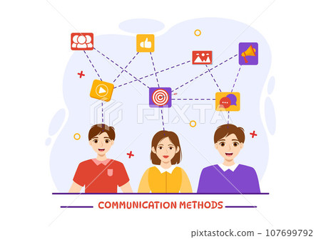 Communication Methods Vector Illustration with Team Referral Marketing, Project Management, Social Networks and Public Relations in Flat Background 107699792