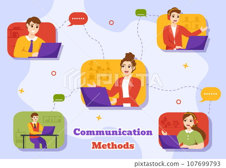 Communication Methods Vector Illustration with Team Referral Marketing, Project Management, Social Networks and Public Relations in Flat Background 107699793
