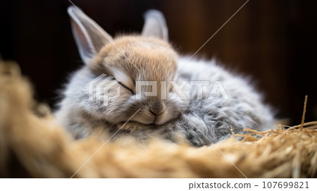 Cute rabbit sleeping face "AI generated image" 107699821
