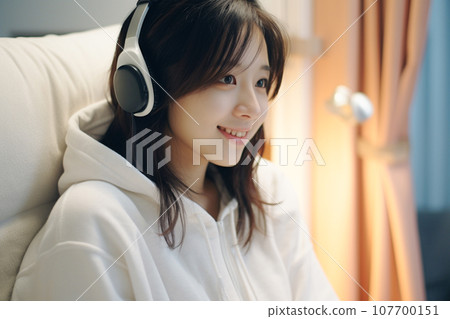 戴著耳機聽音樂的女人“AI生成圖像” 戴著耳機聽音樂的女人“AI生成圖像” 107700151