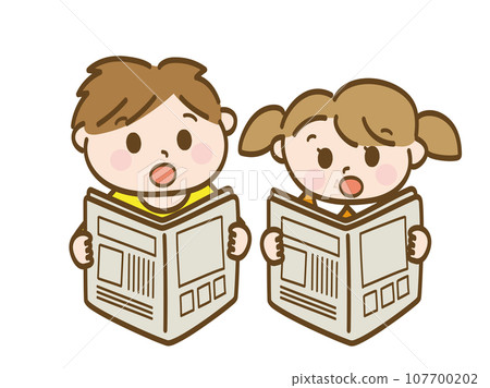 Boys and girls surprised to see the newspaper_Early elementary school students_Toddler 107700202