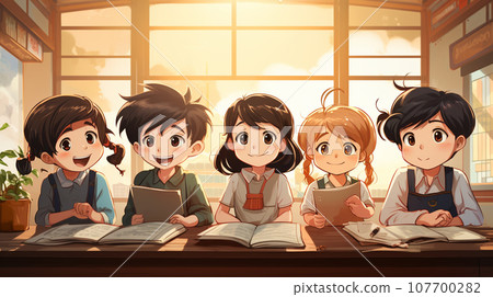 Studying together: Elementary school students gather for a study session. Studying together: Elementary school students gather for a study session. 107700282