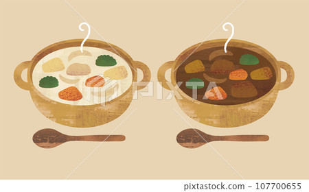 奶油燉菜和燉牛肉水彩 107700655