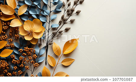 美麗的秋天自然白色背景與枯葉：帶有文字複製空間 107701087