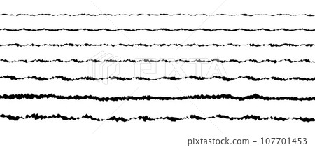 Jagged wave lines set. Black scribble stroke border collection. Grunge wavy zig zag stripes bundle. Edgy rough scribble design elements pack for poster, banner, booklet, brochure, decoration. Vector Jagged wave lines set. Black scribble stroke border collection. Grunge wavy zig zag stripes bundle. Edgy rough scribble design elements pack for poster, banner, booklet, brochure, decoration. Vector 107701453