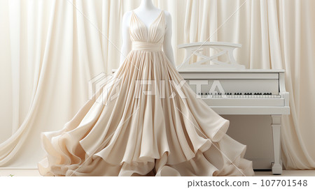 white piano and white wedding dress 107701548