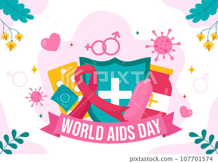 World Aids Day Vector Illustration on 1 december with Red Ribbon to raise awareness of the AIDS epidemic in Flat Cartoon Pink Background Design 107701574