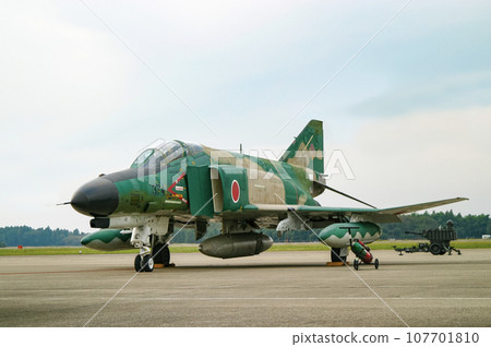 Air Self-Defense Force reconnaissance aircraft RF-4EJ on display 107701810