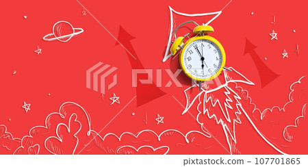 Alarm clock flying to the sky like a rocket 107701865
