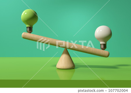 Two lightbulbs on a seesaw - 3D Two lightbulbs on a seesaw - 3D 107702004