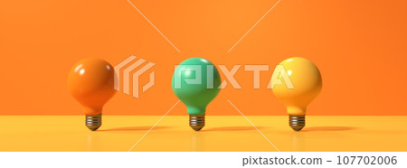 Idea light bulbs - flat lay - 3D Idea light bulbs - flat lay - 3D 107702006