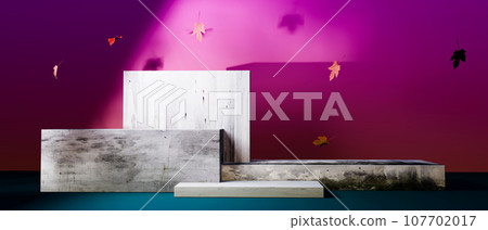 Rectangle stage podium with autumn leaves - 3D 107702017