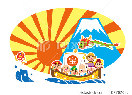 Year of the Dragon Seven Lucky Gods Treasure Ship Template 107702022