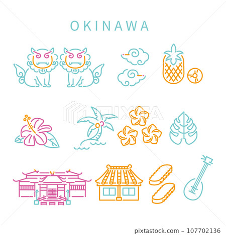 Okinawa line drawing icon mint blue 3 colors 107702136