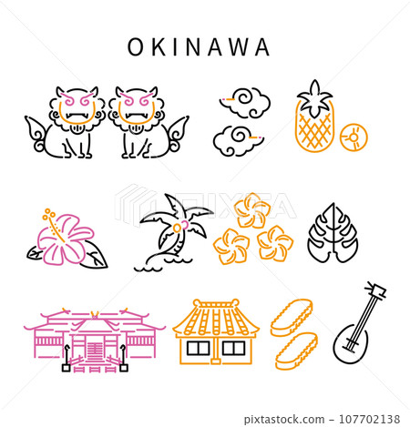 沖繩線描圖示黑色底 3 種顏色 沖繩線描圖示黑色底 3 種顏色 107702138