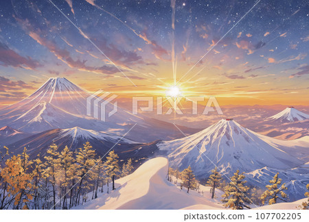 sunrise and mountains 107702205