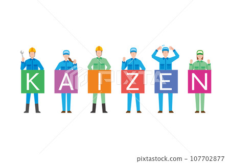 Character illustration of KAIZEN with people in work clothes 107702877