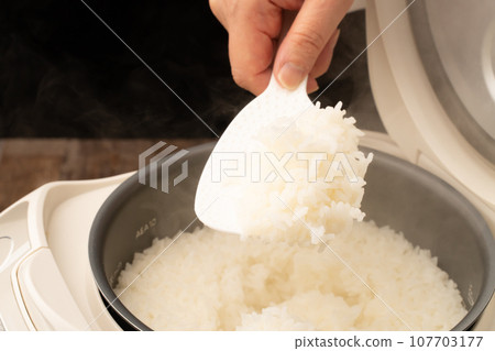 Rice cooker freshly cooked rice Rice cooker freshly cooked rice 107703177