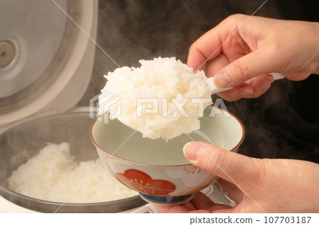 Rice cooker freshly cooked rice Rice cooker freshly cooked rice 107703187