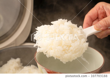 電鍋剛煮好的米飯 電鍋剛煮好的米飯 107703188