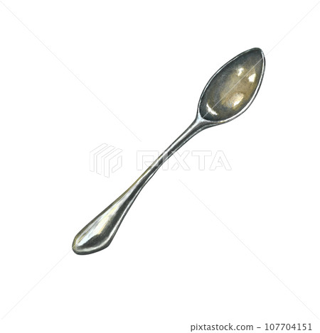 Watercolor illustration of a teaspoon. Isolated on a transparent background, hand drawn Watercolor illustration of a teaspoon. Isolated on a transparent background, hand drawn 107704151
