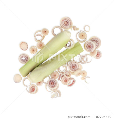 lemongrass sliced isolated on white background. Top view 107704449