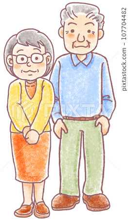 蠟筆畫風格老年夫婦_60 和 70 年代 107704482