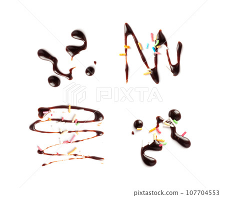 Chocolate Sauce Smear Isolated, Choco Sauce Drop, Cream Line, Melt Chocolate Drizzle Chocolate Sauce Smear Isolated, Choco Sauce Drop, Cream Line, Melt Chocolate Drizzle 107704553