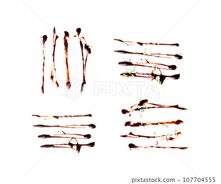 Chocolate Sauce Smear Isolated, Choco Sauce Drop, Cream Line, Melt Chocolate Drizzle 107704555