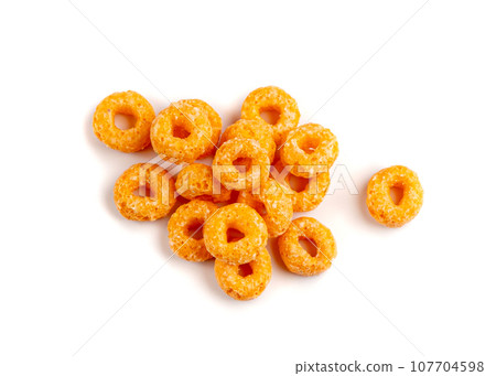 Colorful Breakfast Rings Pile Isolated. Fruit Loops, Fruity Cereal Rings, Colorful Corn Cereals Colorful Breakfast Rings Pile Isolated. Fruit Loops, Fruity Cereal Rings, Colorful Corn Cereals 107704598