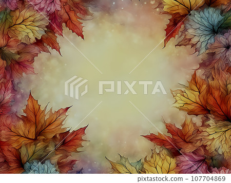 Watercolor style autumn leaves frame background. Warm hand-drawn fallen leaves Watercolor style autumn leaves frame background. Warm hand-drawn fallen leaves 107704869