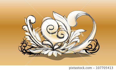 Carved elegant botanical textured vector ornament 107705413